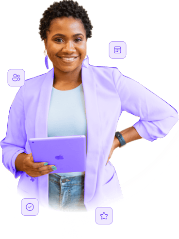 Woman smiling and holding a cellphone